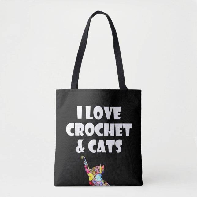 Cat I Kärlek Crochet & Cats Embroidery Needlepoint Tygkasse (Framsida)