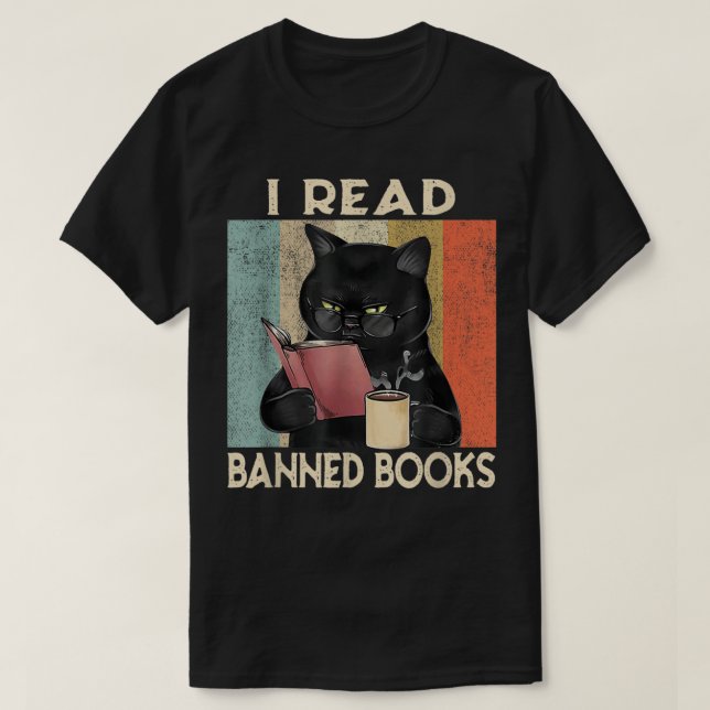 Cat I Läs Bo Bannad Bokar Funny Bookworms Reading  T Shirt (Design framsida)