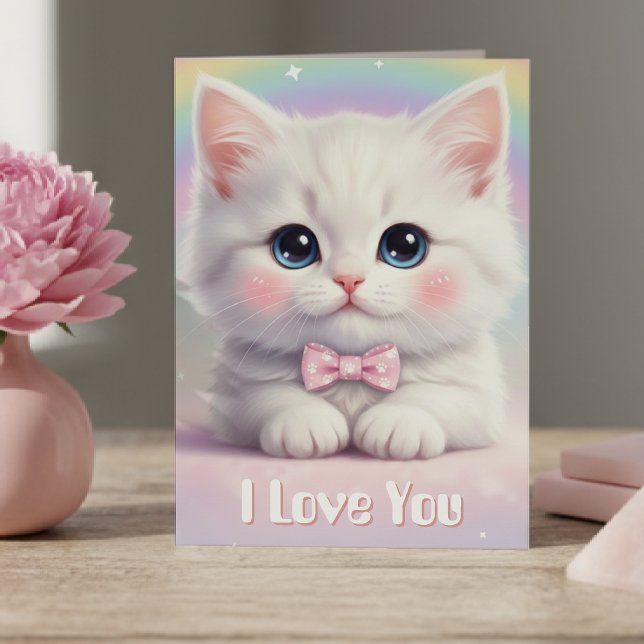Cat I Love You Cute Birthday Valentine's Day Kort (Cat I Love You Cute Kitten Rainbow Valentine's Day Card
)