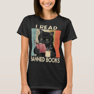 Cat I Read Banned Books Funny Bookworms Reading Bo T Shirt