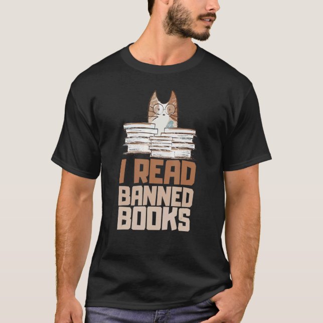 cat I Read Banned Books Reader Bookworm T Shirt (Framsida)