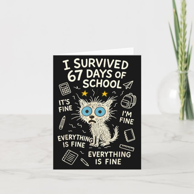 Cat I Survived 67 Days Of School Teachers Students Kort (Framsida)