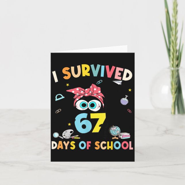 Cat I Survived 67 Days Of School Teachers Students Kort (Framsida)