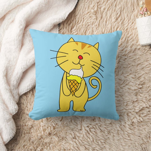 Cat Ice Cream Cone Pillow Baby Pink Blue Kudde (Filt)