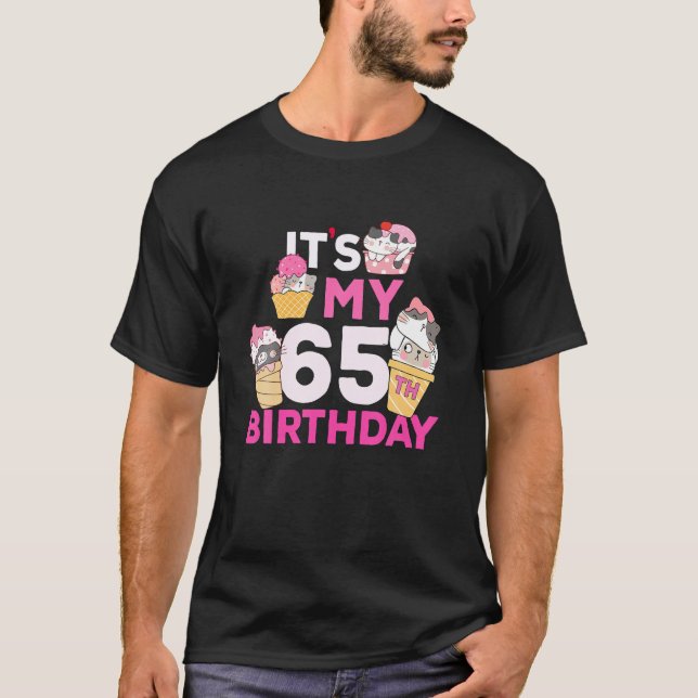 Cat Ice Cream sin 65e Birthday 65 Year Old Gif T Shirt (Framsida)