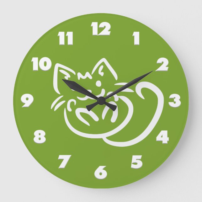 Cat Illustration anpassningsbar färg väggklocka (Framsida)