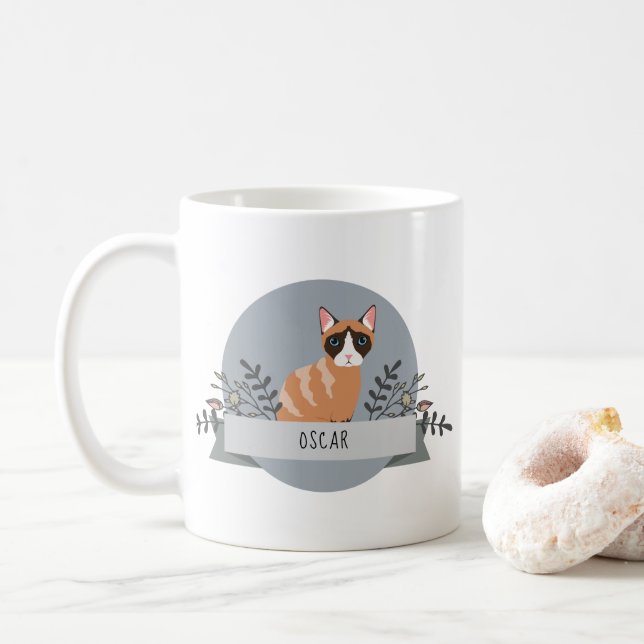 Cat Illustration av Cat Namn-Blommigt i Cute Teckn Kaffemugg (Med munk)
