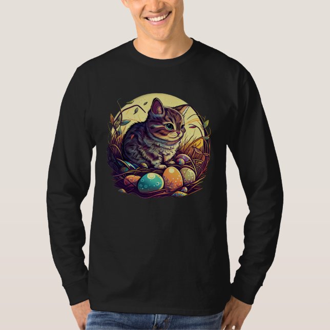 Cat Illustration Easter Graphic with Eggs for Cat T Shirt (Framsida)