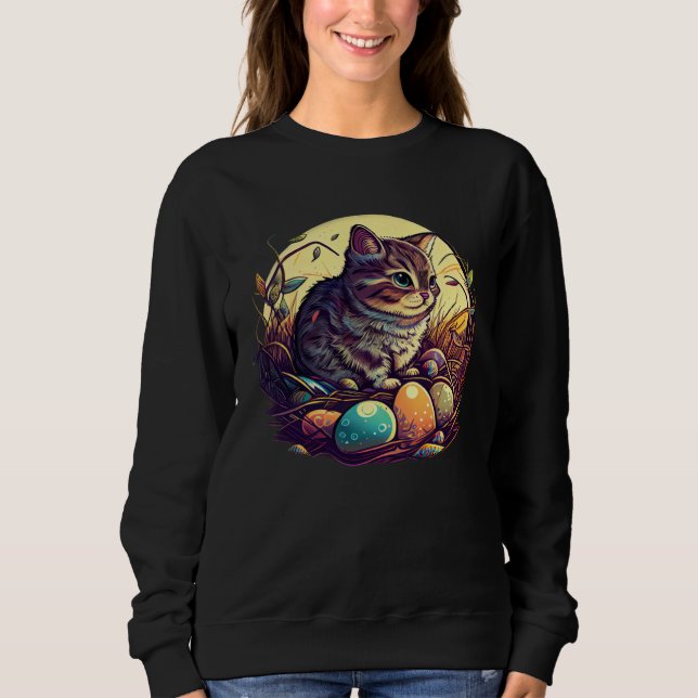 Cat Illustration Easter Graphic with Eggs for Cat T Shirt (Framsida)