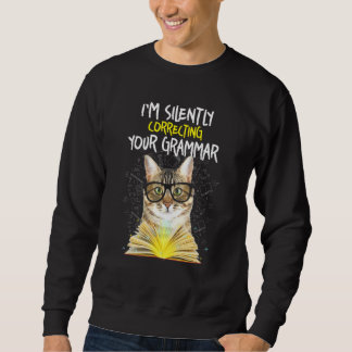 Cat Im korrigerar tyst din grammatik Lång Ärmad Tröja