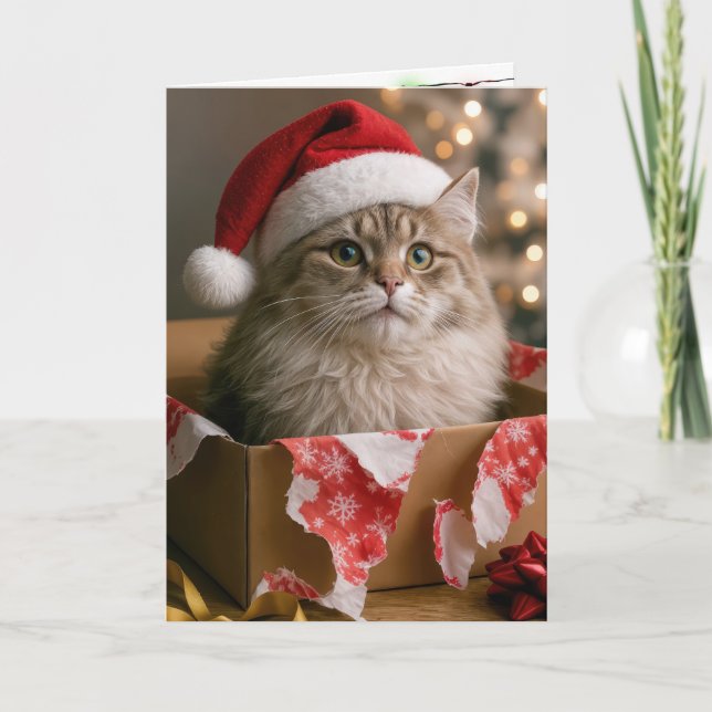 Cat In a Christmas Gift Box Kort (Framsida)