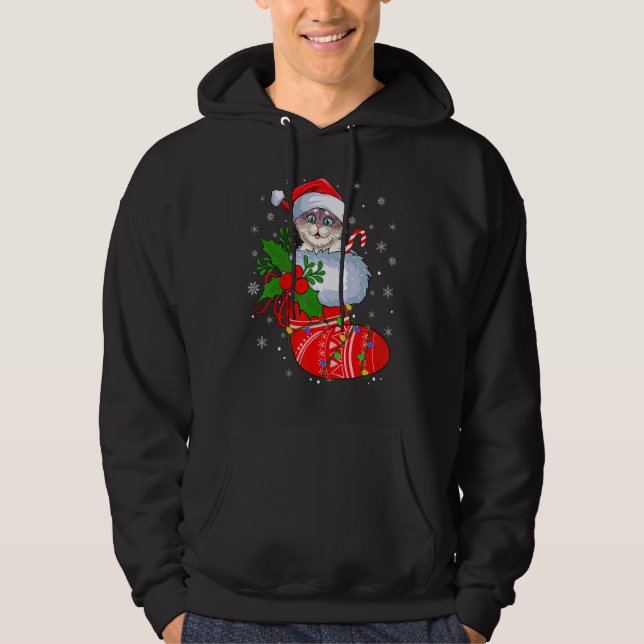 Cat In Christmas Socks   Santa Cat Xmas Hoodie (Framsida)