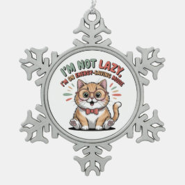 Cat in Energy Saving Mode Snöflinga Pewter Julgransprydnad