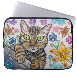 Cat in floral background Electronics Bag Laptop Fodral