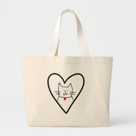 Cat in Heart Doodle  Jumbo Tygkasse