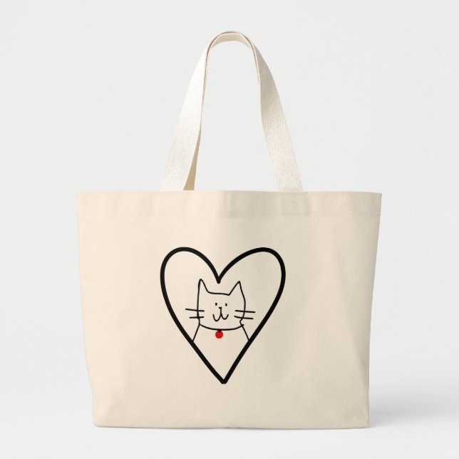 Cat in Heart Doodle  Jumbo Tygkasse (Framsidan)