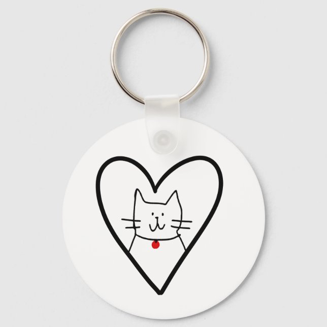 Cat in Heart Doodle  Nyckelring (Framsida)