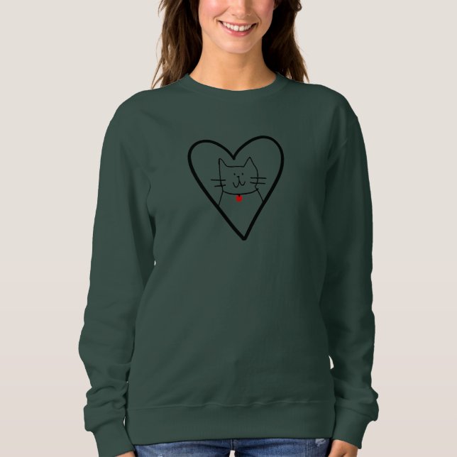 Cat in Heart Doodle  T Shirt (Framsida)