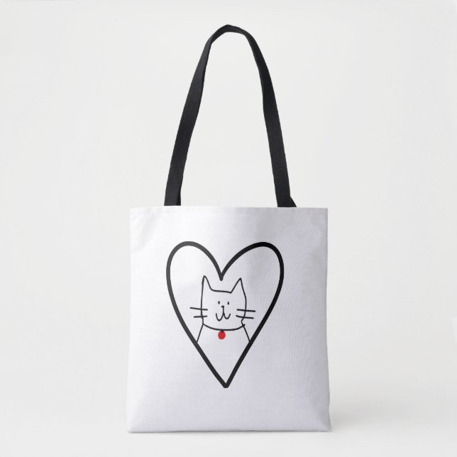 Cat in Heart Doodle  Tygkasse (Framsida)
