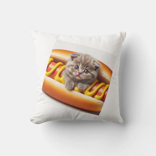 cat in hot dog and mustard  kudde (Framsida)