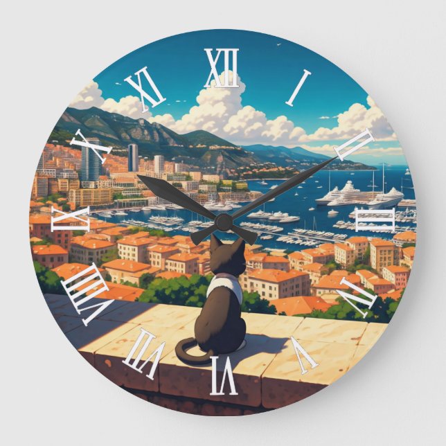 Cat in Monaco Monte Carlo Europe Travel Stor Klocka (Framsida)