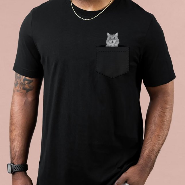 Cat In Pocket | Custom Pet Photo Black T-Shirt (Skapare uppladdad)