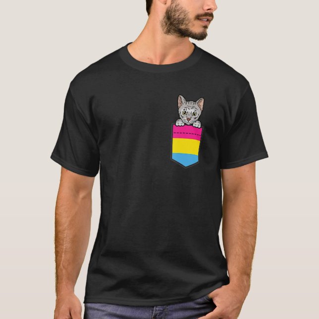 Cat In Pocket Pansexual Pride LGBT-Q Flag Funny Ki T Shirt (Framsida)