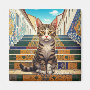 Cat in Rio de Janeiro Lapa Escadaria Selaron Steep Magnet