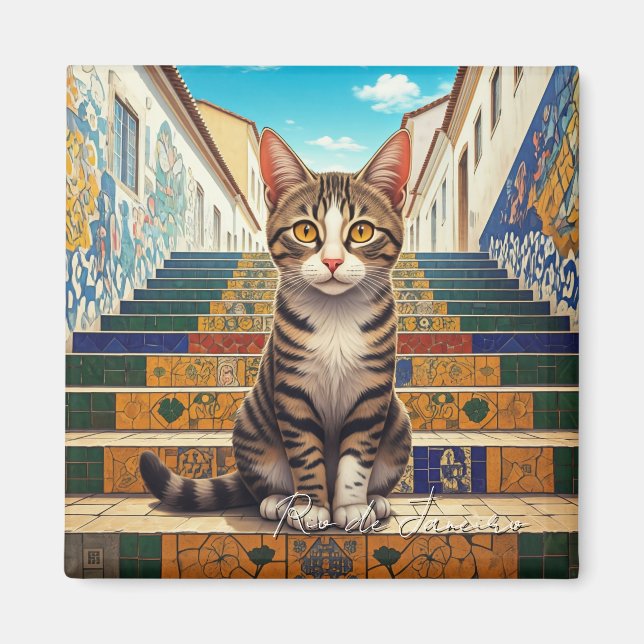 Cat in Rio de Janeiro Lapa Escadaria Selaron Steep Magnet (Framsidan)