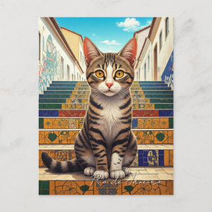 Cat in Rio de Janeiro Lapa Escadaria Selaron Steep Vykort