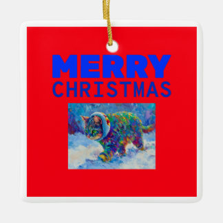 Cat in Snow Wearing Ear Muffs Julgransprydnad Keramik