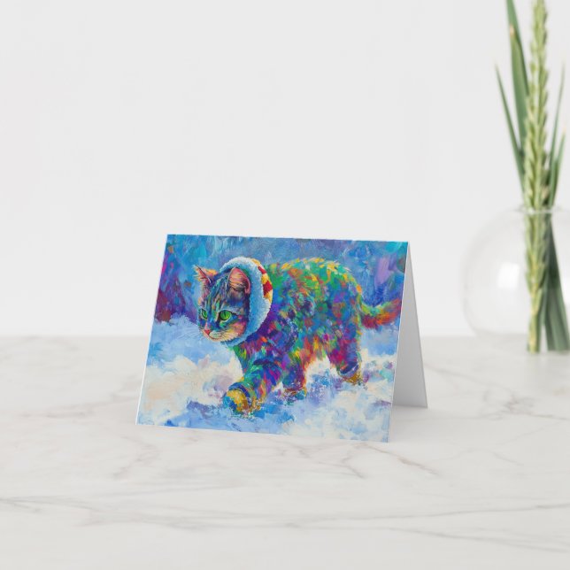 Cat in Snow Wearing Ear Muffs Tack Kort (Framsida)