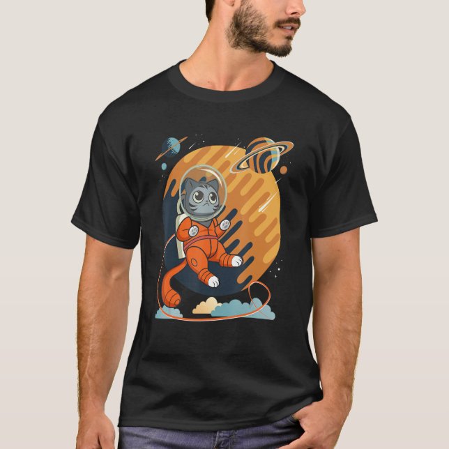 Cat in Space Space Cat Nerdy 3 T Shirt (Framsida)