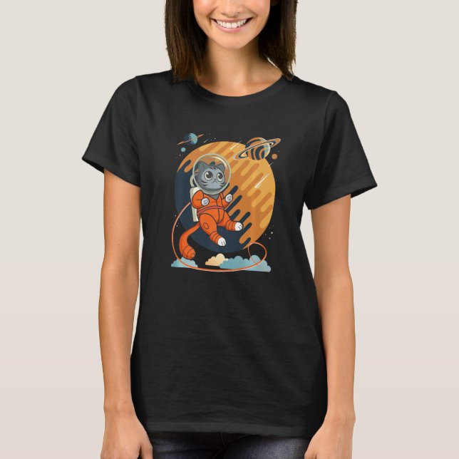 Cat in Space Space Cat Nerdy  4 T Shirt (Framsida)
