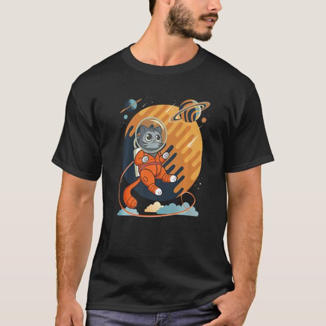 Cat in Space Space Cat Nerdy  4 T Shirt (Framsida)