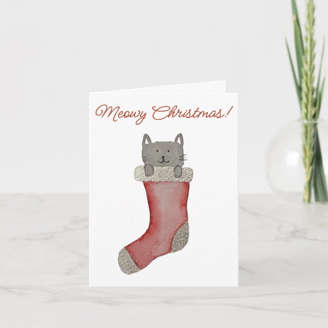 Cat in Stocking Helgkort (Framsida)