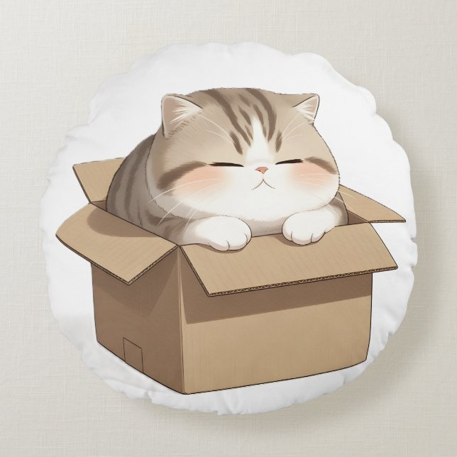 Cat in the Box  Rund Kudde (Framsidan)
