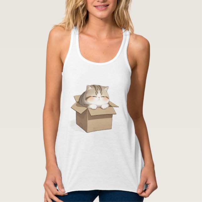 Cat in the Box Shirt Linne Med Racerback (Framsida)