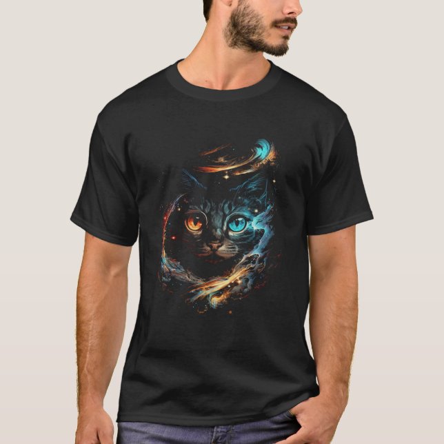 Cat In The Galaxy And Space Kitten Cat Head  1 T Shirt (Framsida)
