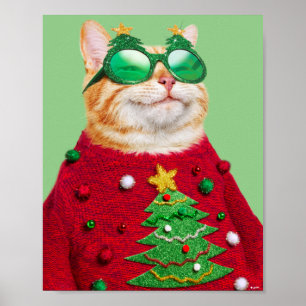 Cat in Ugly Christmas Sweater Poster