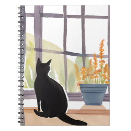 Cat in Windowsill | Silhouette Watercolor Anteckningsbok