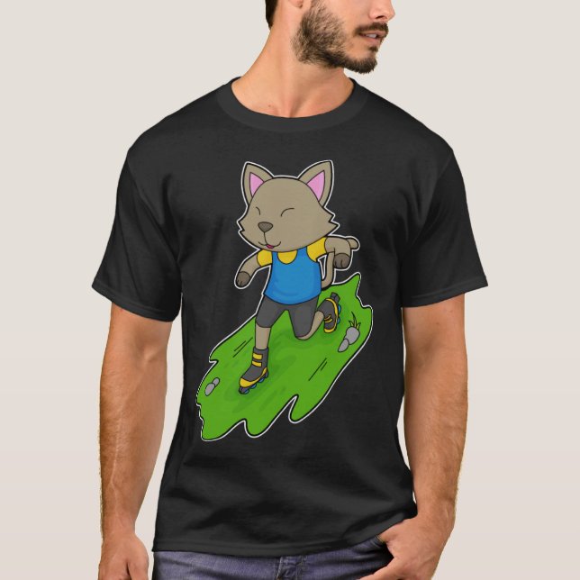 Cat Inline skating Roller skates Sports T Shirt (Framsida)