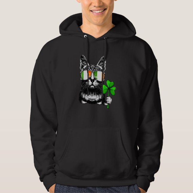 Cat Ireland Flagga Sunglasses Shamrock St Patricks Hoodie (Framsida)