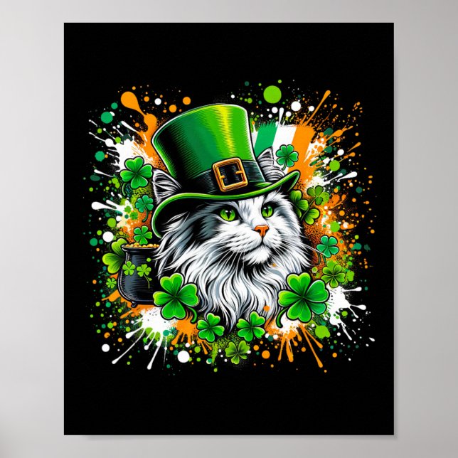 Cat Irish Patricks Day Wearing Leprechaun Hat Poster (Framsidan)