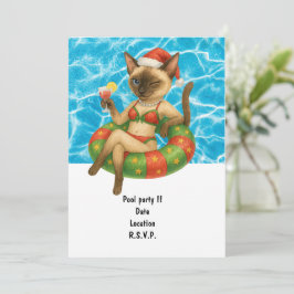 Cat is at the pool for pool party inbjudningar