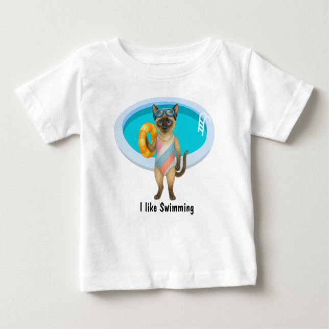 Cat is at the pool for pool party t shirt (Framsida)