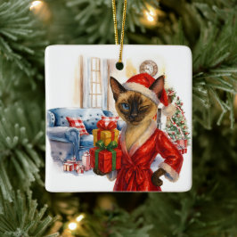 Cat is Christmas boxing  Julgransprydnad Keramik