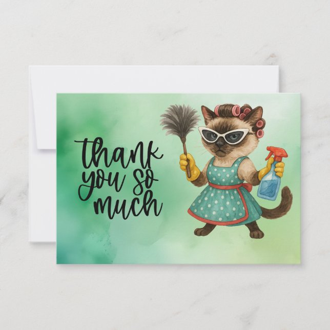 Cat is cleaning the house tack kort (Framsida)