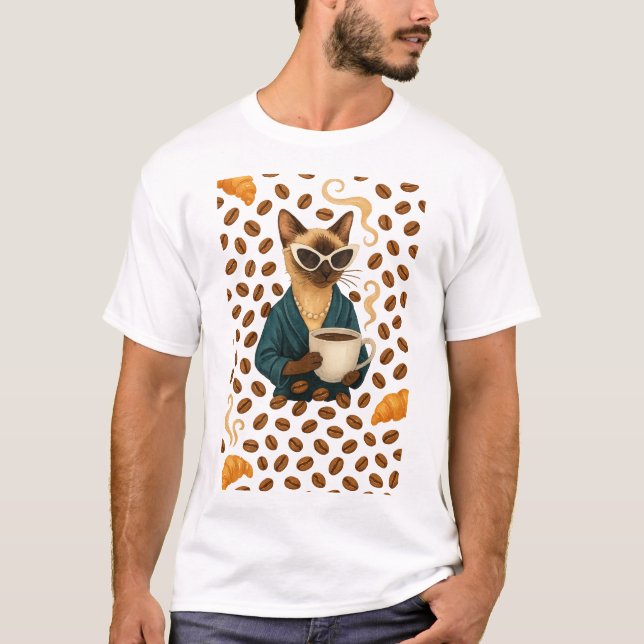 Cat is drinking coffee for Cat lovers  T-Shirt (Framsida)