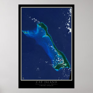 Cat Island Bahamas från Space Satellite Karta Poster